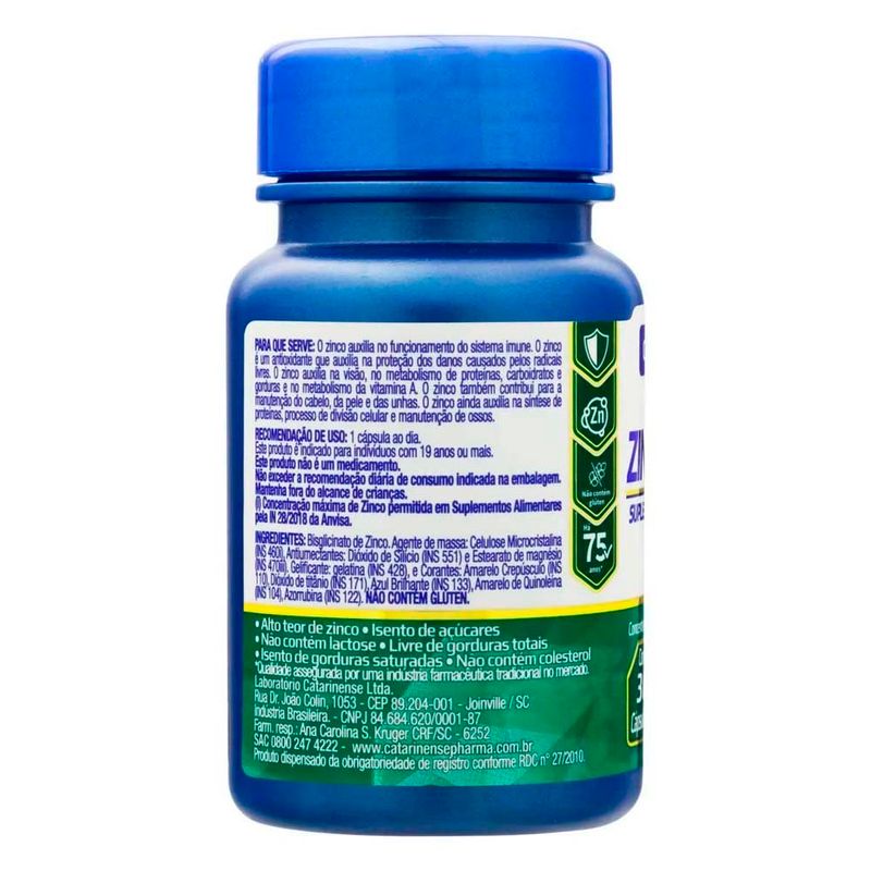 zinco quelato 29,59mg 30 cápsulas catarinense