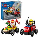 bloco lego city pack de carros de corrida pizza vs caminhão dos bombeiros 60458