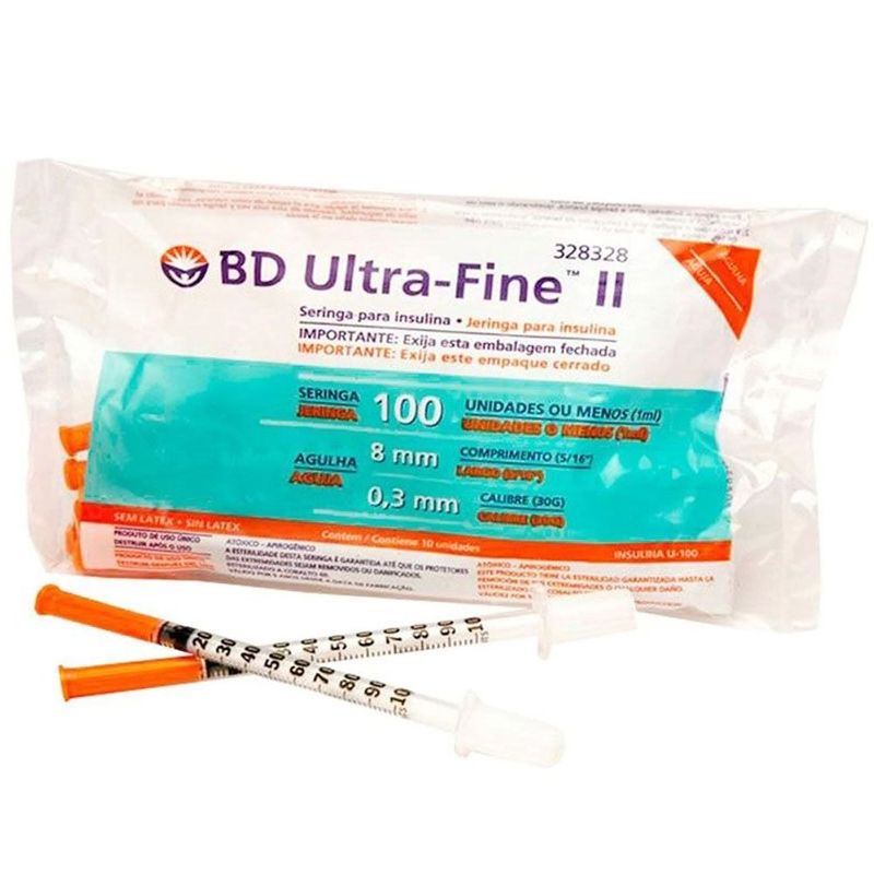 seringa para insulina bd ultra fine ii 1ml agulha 8mm 10 unidades