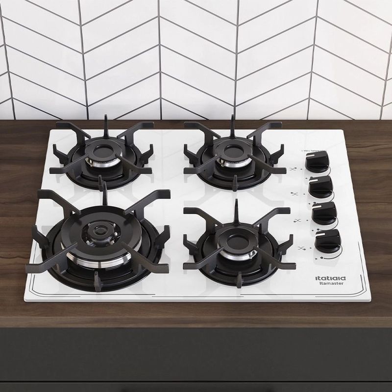 cooktop 4 bocas itatiaia tripla chama itamaster vidro temperado bivolt branco (mp)