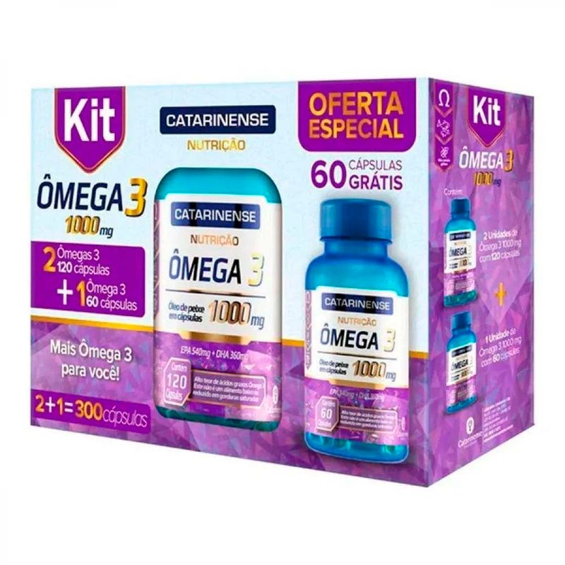 kit ômega 3 1000mg 300 cápsulas catarinense