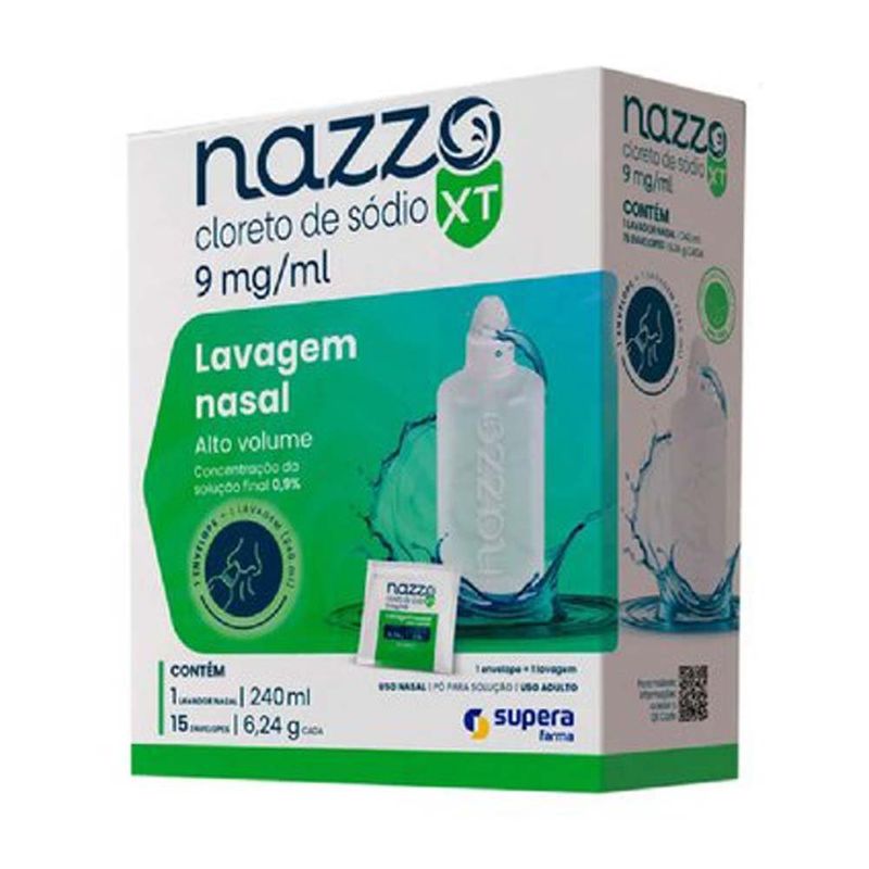 nazzo alto volume 0,9% pó para lavagem nasal refil 15 envelopes 6,24g cada + lavador nasal 240ml supera