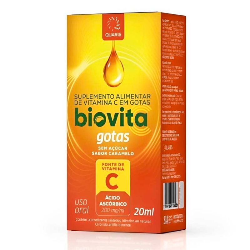biovita c ácido ascórbico 200mg/ml 20ml suplemento alimentar gotas sabor caramelo vitamed