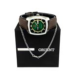 relógio masculino orient automático marrom e prata f49sc031-e1nx