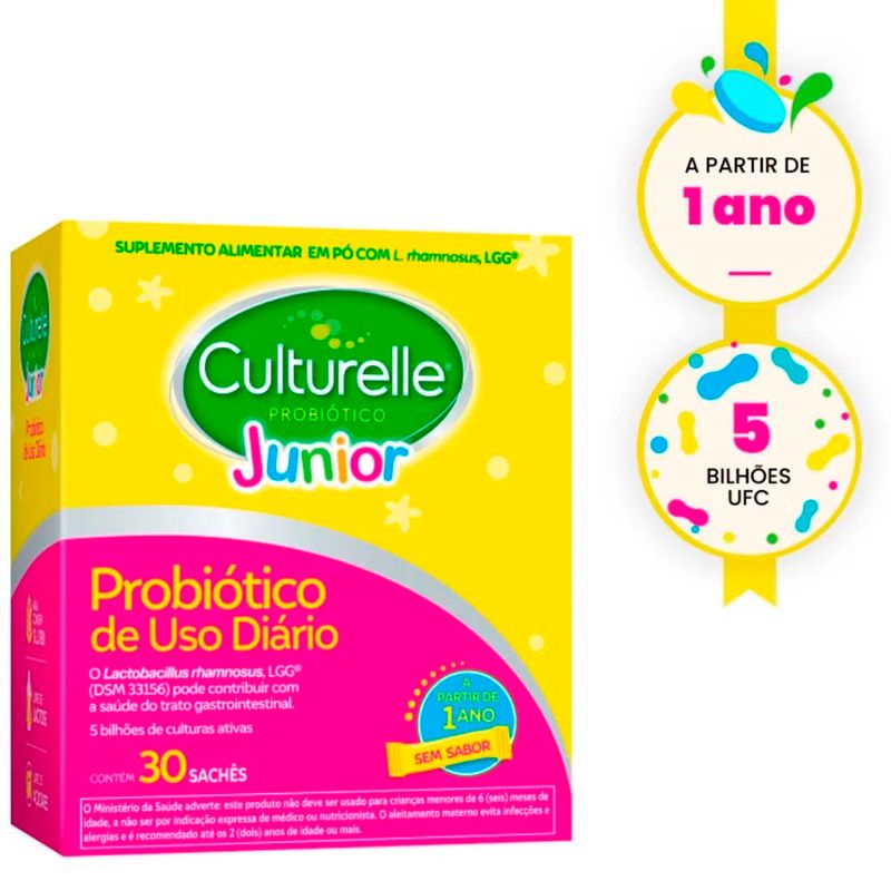 culturelle probiótico junior 30 sachês lactobacillus rhamnosus lgg sem sabor cellera