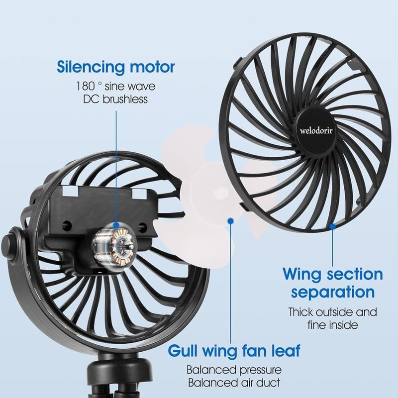 ventilador portátil welodorir recarregável preto a-bi