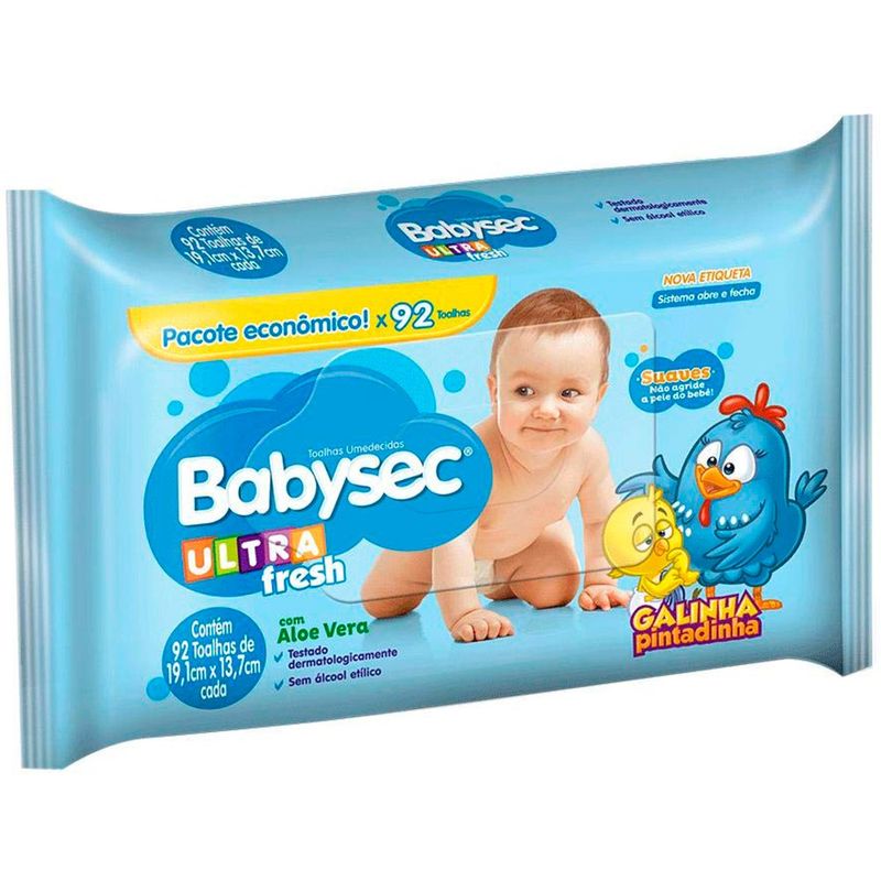 lenço umedecido babysec ultra fresh com aloe vera sem álcool 92 unidades