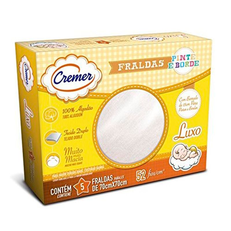 fralda luxo pinte e borde 70x70cm branca cremer