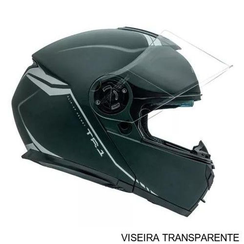 capacete articulado peels tr1 nkd verde militar fosco e prata 62 (mp)