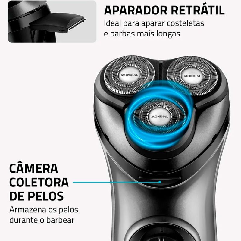 barbeador elétrico mondial power shave bivolt preto be-02