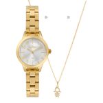 kit relógio feminino condor dourado co2035npg/k4k