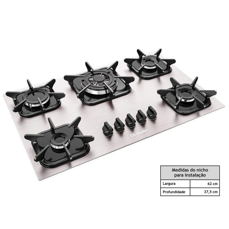 cooktop mueller 5 bocas mcg5bk alumínio