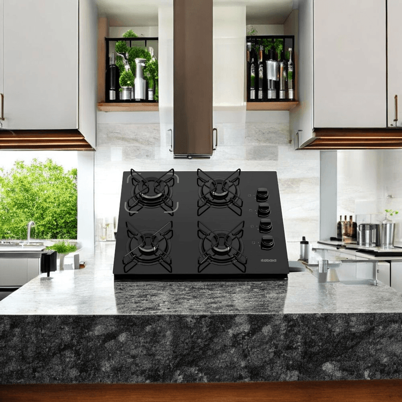 cooktop 4 bocas itatiaia essencial com mesa de vidro temperado preto bivolt (mp)