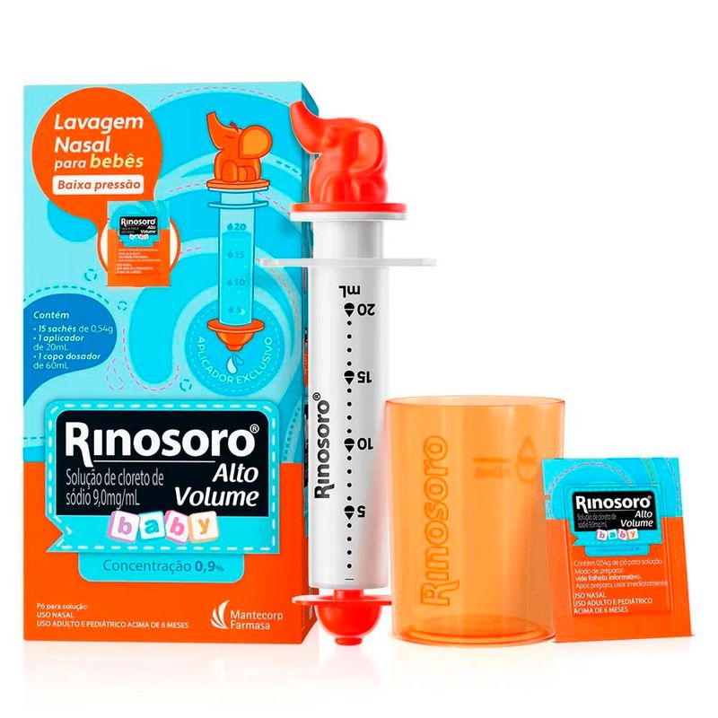 rinosoro alto volume baby 9mg/ml 15 sachês + aplicador + copo dosador mantecorp