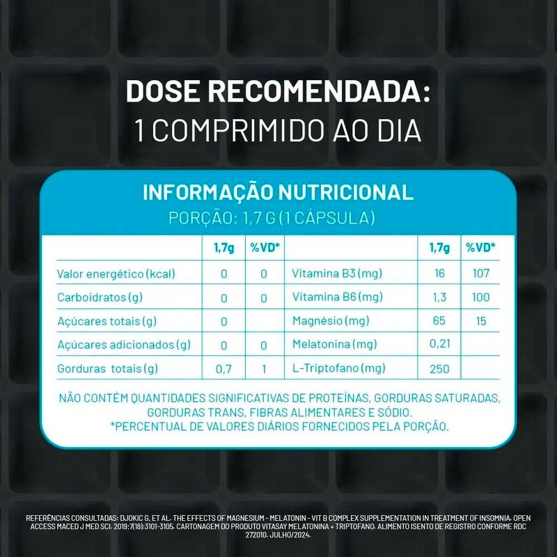 vitasay melatonina+triptofano 30 cápsulas gelatinosas suplemento alimantar hypera