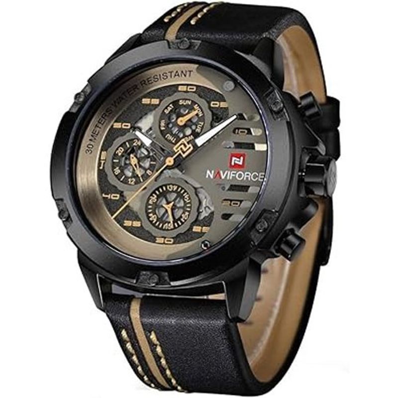 relógio masculino naviforce pulseira de couro a-bi