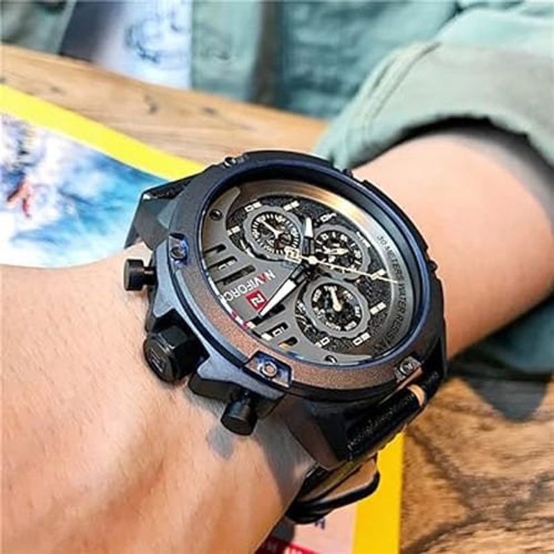 relógio masculino naviforce pulseira de couro a-bi