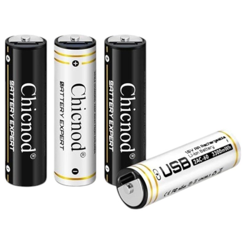 baterias recarregáveis 4 unidades chicnod aa com usb de lítio a-bi