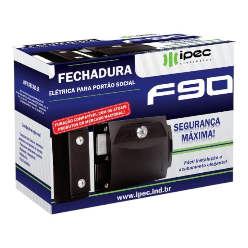 fechadura ipec para portão social f90 preta (mp)
