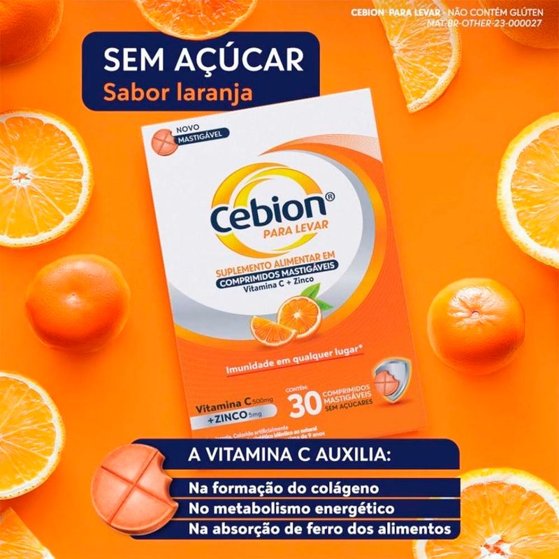 vitamina c + zinco cebion para levar sabor laranja 30 comprimidos mastigáveis procter & gamble