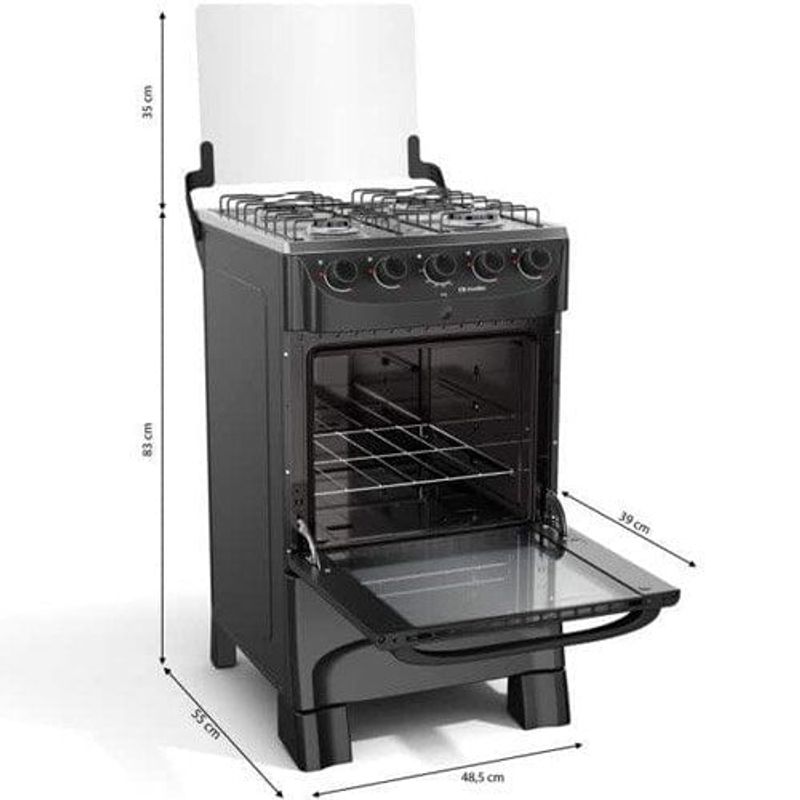 fogão 4 bocas mueller automático preto fosco mfi4bb