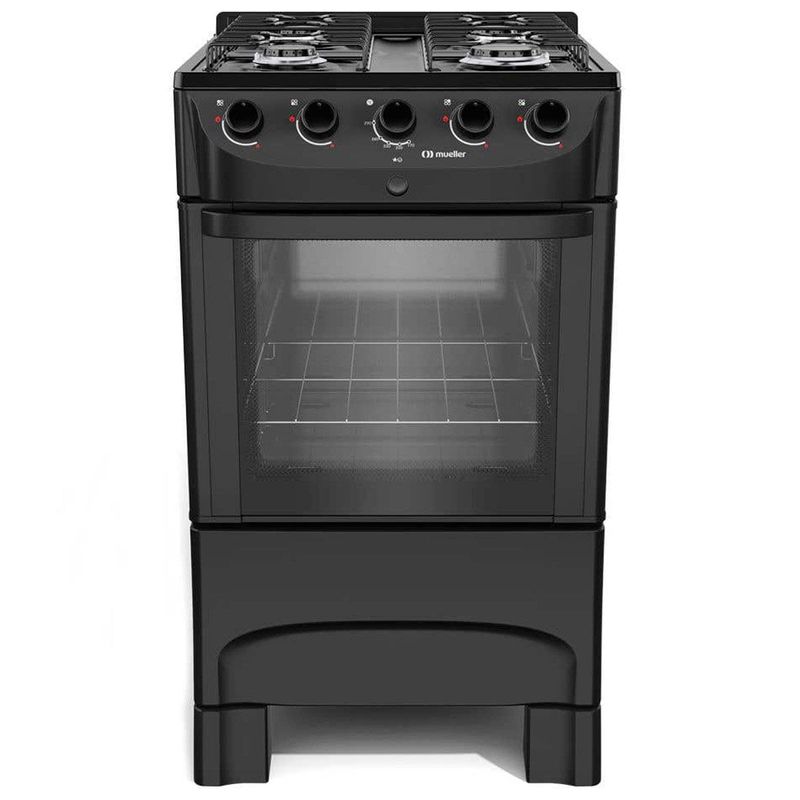 fogão 4 bocas mueller com mesa esmaltada preto fosco mfi4bc