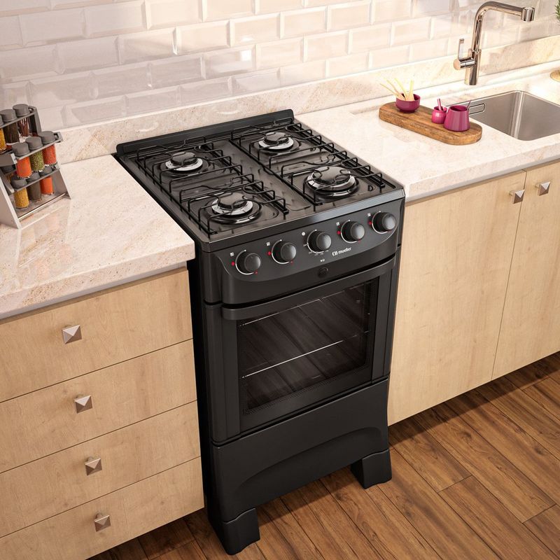 fogão 4 bocas mueller com mesa esmaltada preto fosco mfi4bc