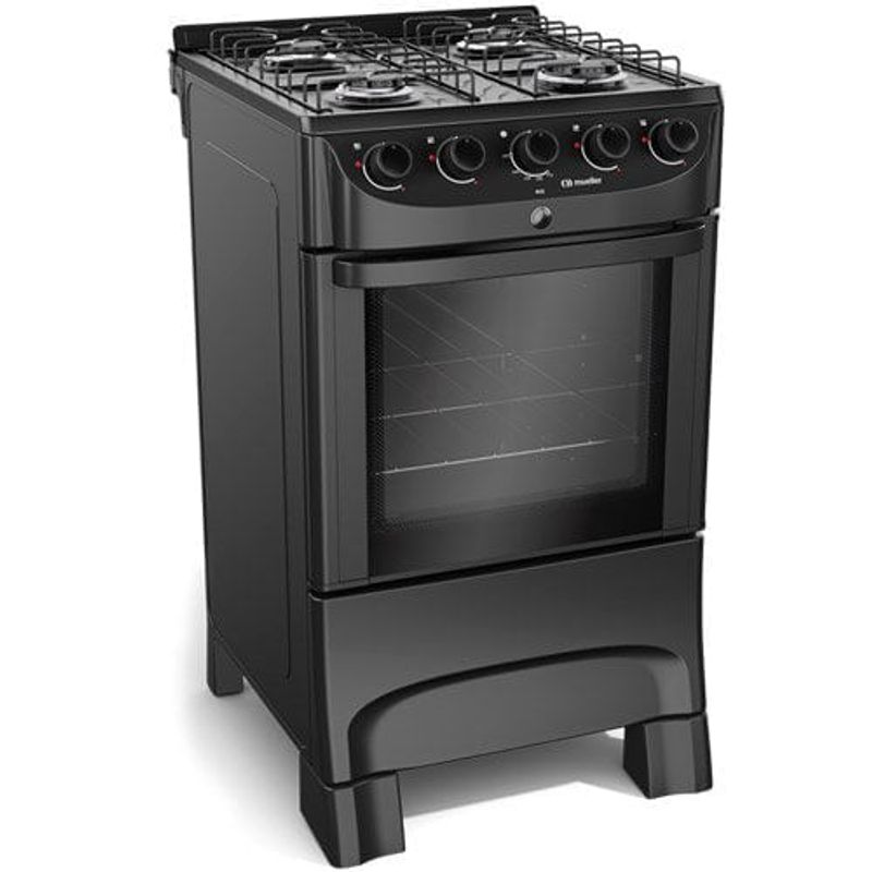 fogão 4 bocas mueller com mesa esmaltada preto fosco mfi4bc