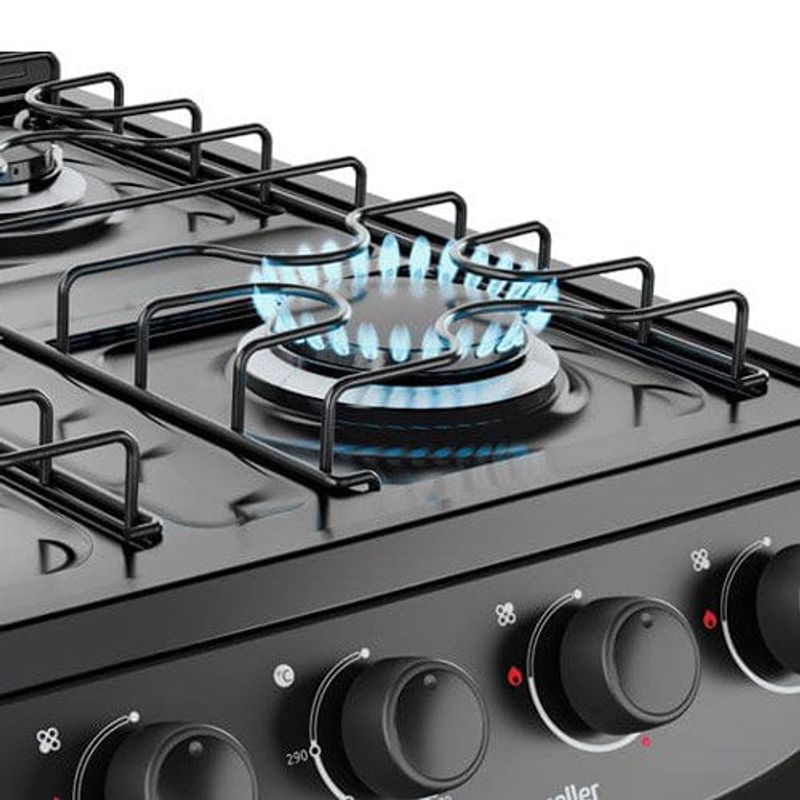 fogão 4 bocas mueller com mesa esmaltada preto fosco mfi4bc