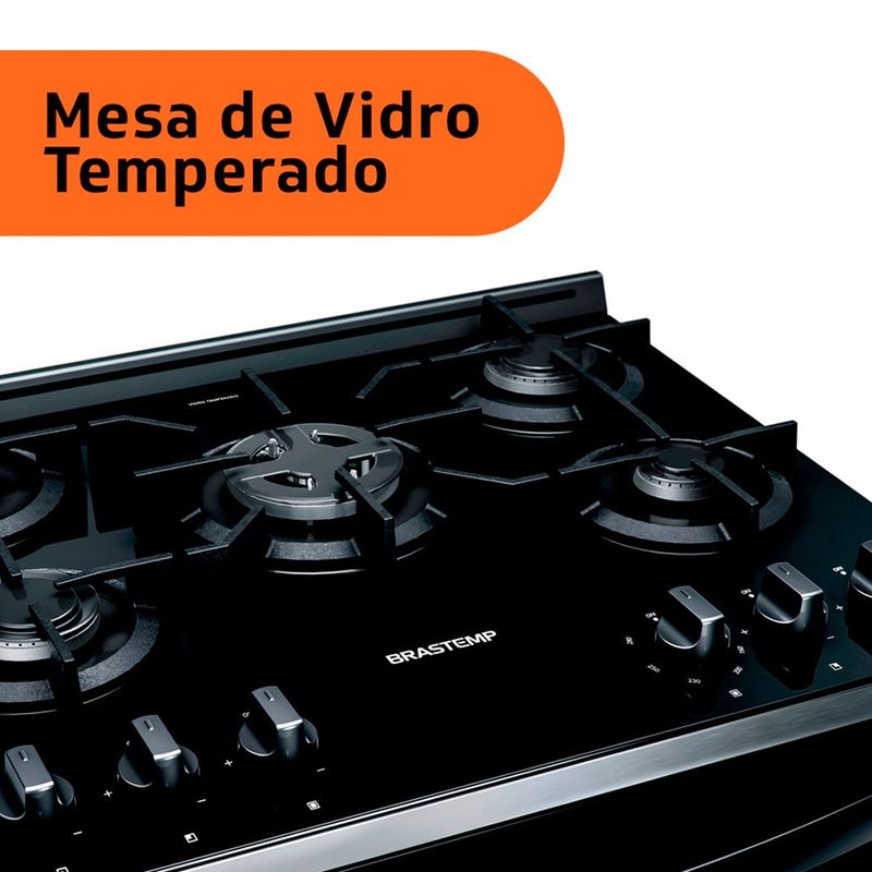 fogão 5 bocas brastemp automático mesa vidro preto