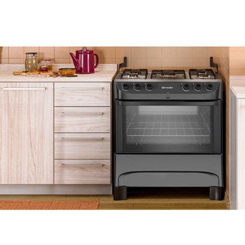 fogão 5 bocas mueller automático preto fosco mfi5bb