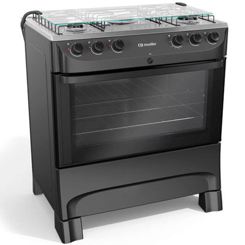 fogão 5 bocas mueller automático preto fosco mfi5bb