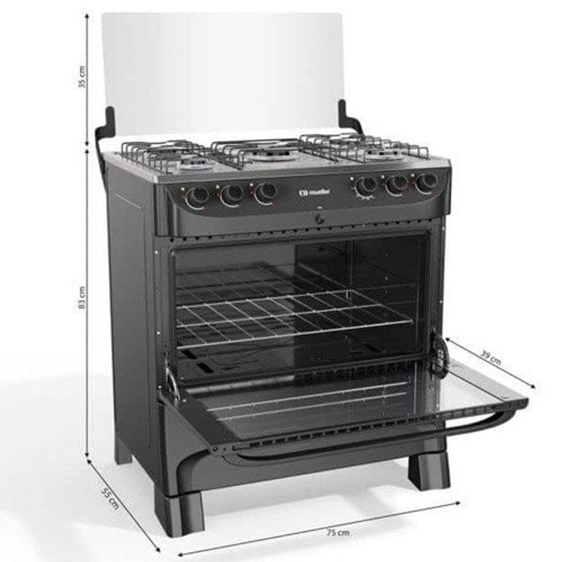 fogão 5 bocas mueller automático preto fosco mfi5bb