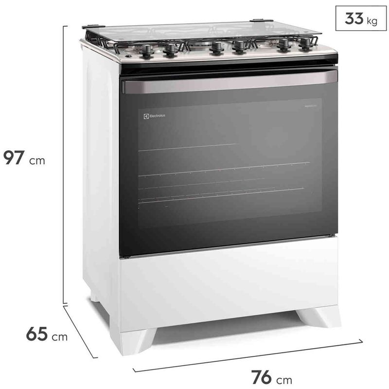 fogão 5 bocas electrolux branco efficient com mesa inox, perfectcook e vaporbake fe5ib