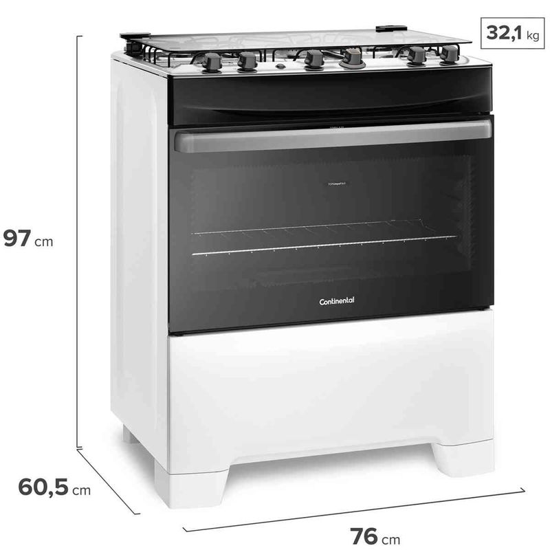 fogão 5 bocas continental automático mesa inox branco fc51b