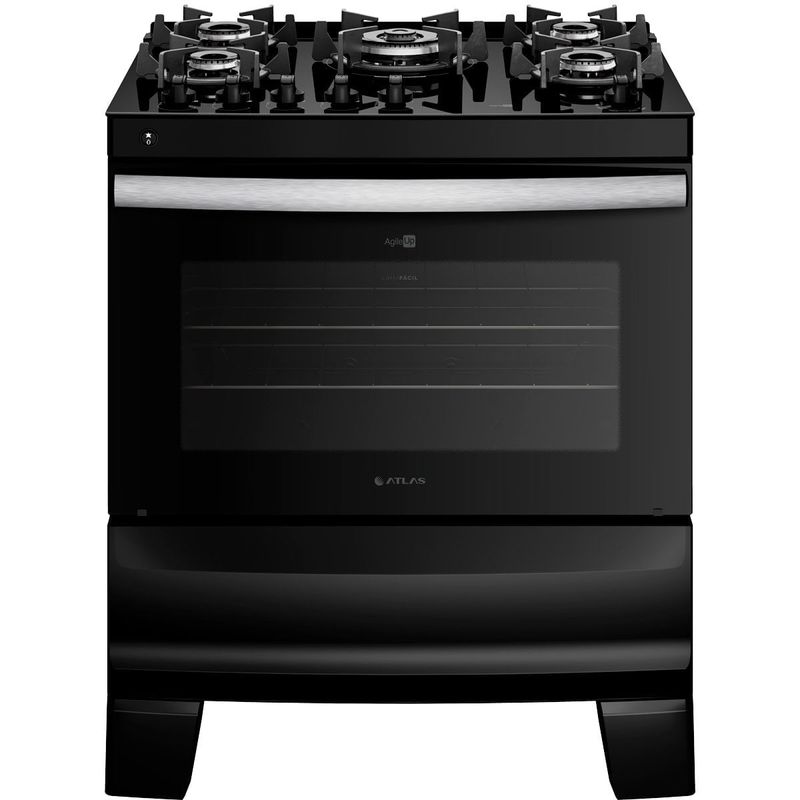 fogão 5 bocas atlas automático bivolt agile up glass preto 300001665