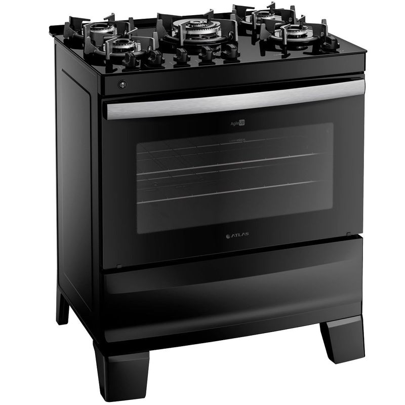 fogão 5 bocas atlas automático bivolt agile up glass preto 300001665