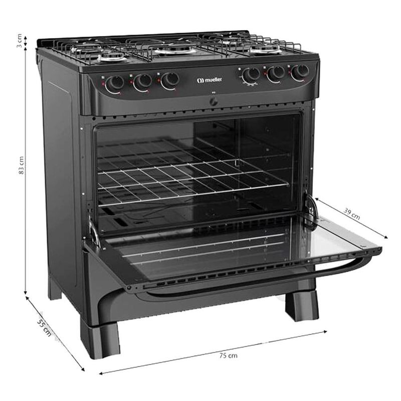 fogão 5 bocas esmaltado mueller mfi5bc 610001256 preto fosco (mp)