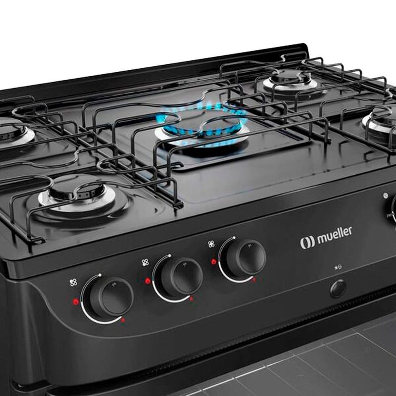 fogão 5 bocas esmaltado mueller mfi5bc 610001256 preto fosco (mp)