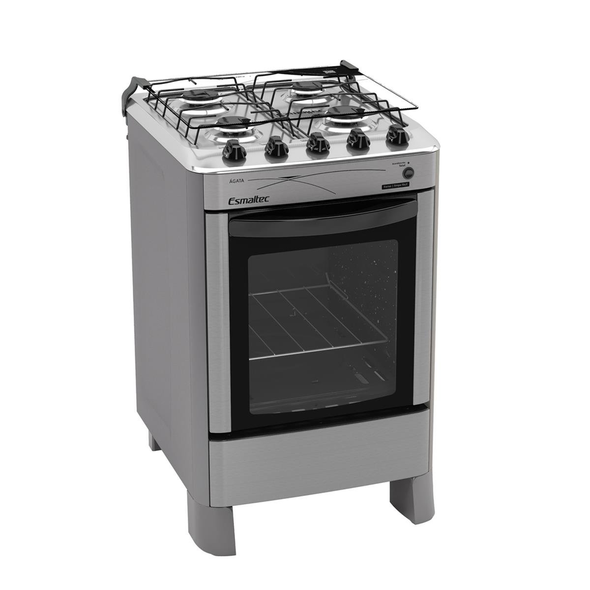 Fogão Esmaltec ágata 4B Inox Limpa Fácil Automático