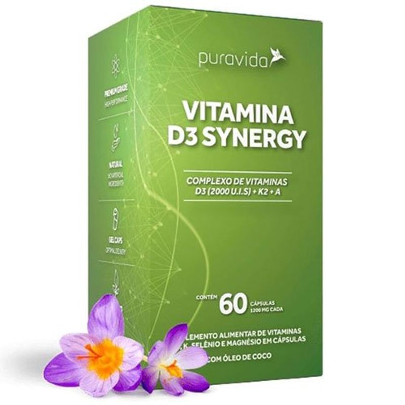 vitamina d3 synergy 60 cápsulas puravida