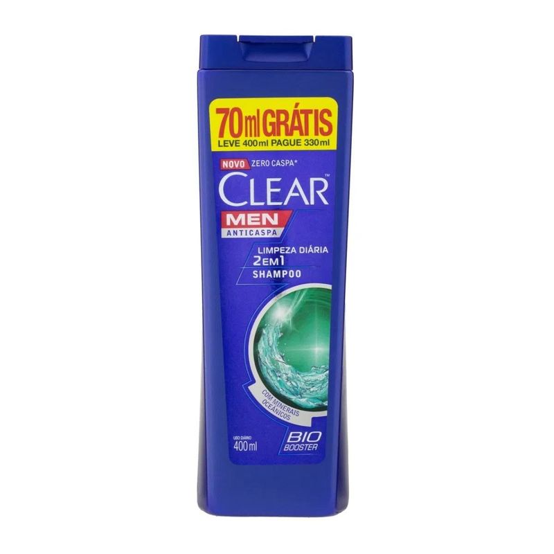 shampoo clear anti-caspa limpeza diária 2 em 1 leve 400ml pague 300ml