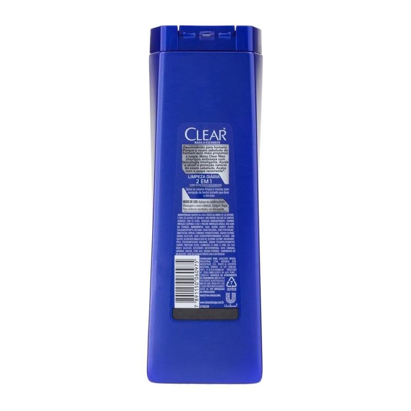 shampoo clear anti-caspa limpeza diária 2 em 1 leve 400ml pague 300ml