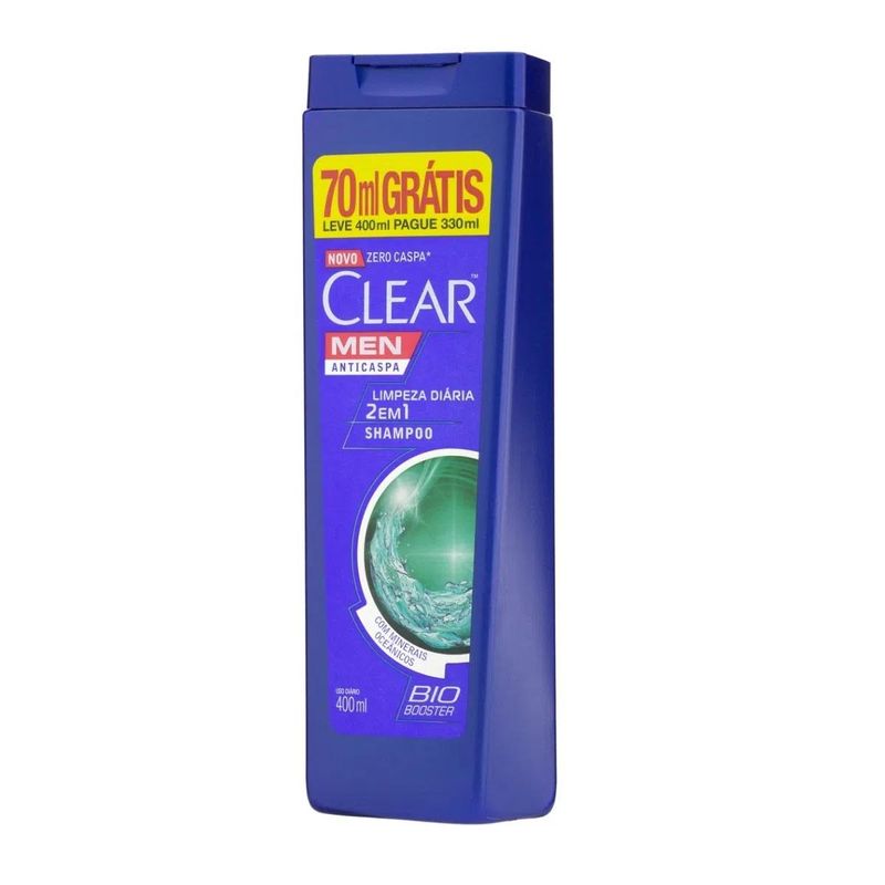 shampoo clear anti-caspa limpeza diária 2 em 1 leve 400ml pague 300ml
