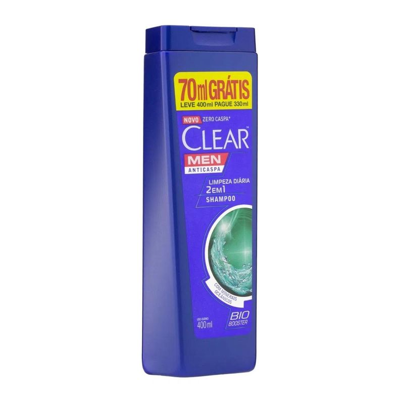 shampoo clear anti-caspa limpeza diária 2 em 1 leve 400ml pague 300ml