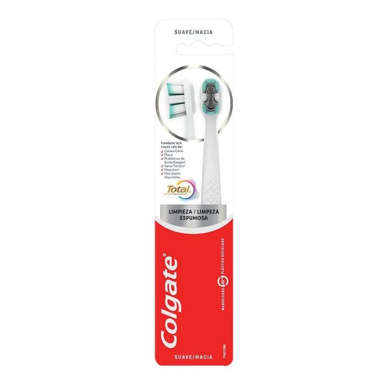 escova dental colgate total limpeza espumosa macia 2 unidades