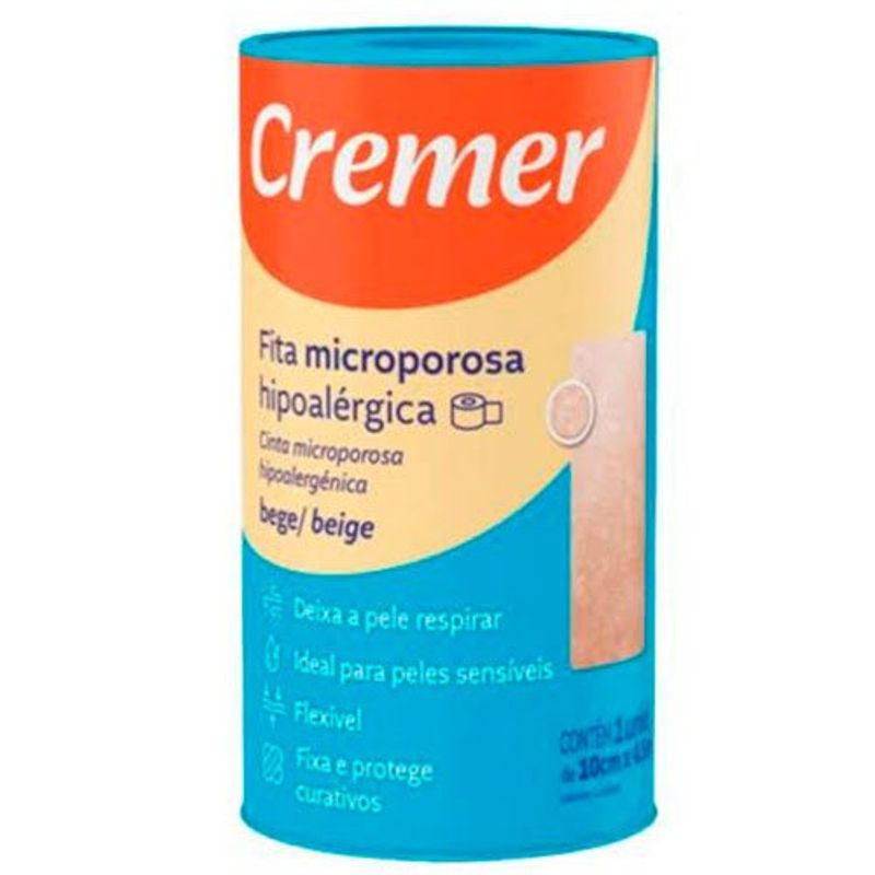 fita microporosa hipoalérgica cremer bege 10cmx4,5m 1 unidade