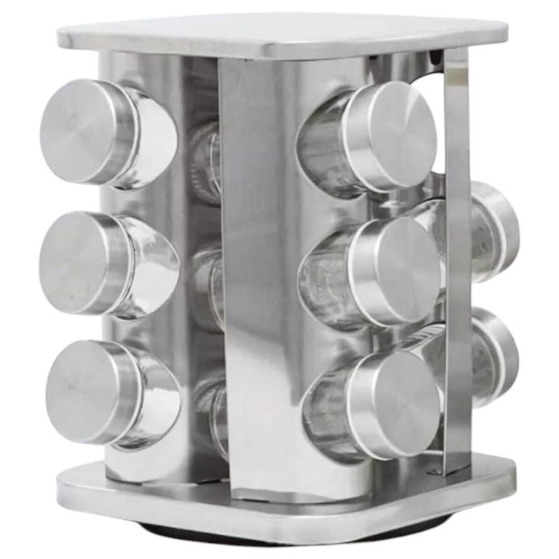 porta condimentos casita inox com base giratória 12 potes 80ml (mp)