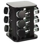 porta condimentos casita inox preto com base giratória 12 potes 80ml (mp)