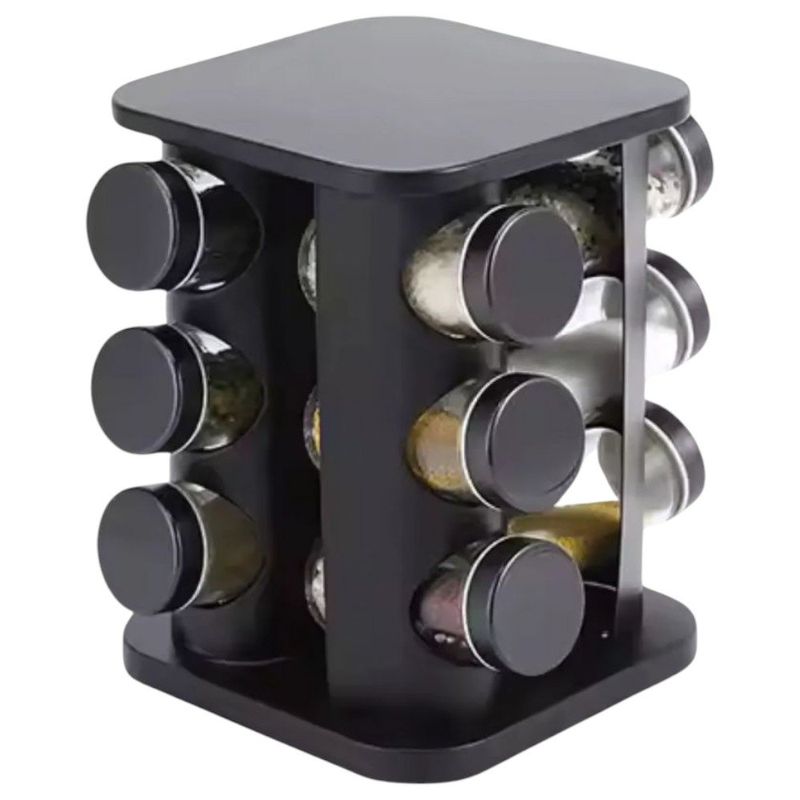 porta condimentos casita inox preto com base giratória 12 potes 80ml (mp)